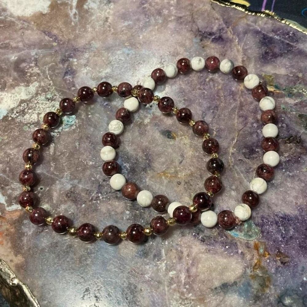 Garnet and white howlite bead bracelets plus sized
